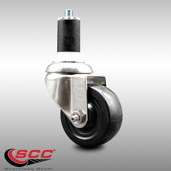 3 Inch 316SS Hard Rubber Wheel Swivel 1-5/8 Inch Expanding Stem Caster SCC